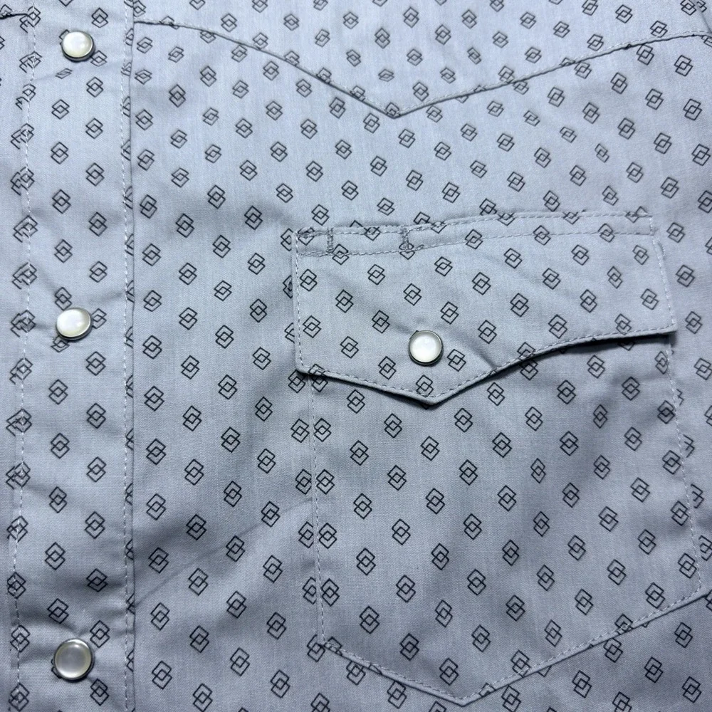 Wrangler Western Pearl Snap Shirt Men Large Short Sleeve Grey Geometric Diamond